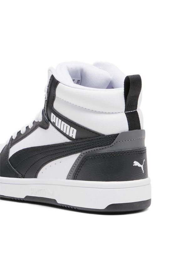 Puma - Młodzieżowe sneakersy Rebound V6 Mid PUMA White Black Shadow Gray. Kolor: biały, wielokolorowy, czarny, szary. Materiał: guma, materiał, skóra, syntetyk. Sport: koszykówka