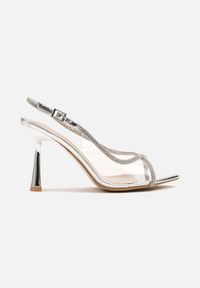 Renee - Srebrne Transparentne Sandały Slingback z Cyrkoniami na Klepsydrze Lilloti. Okazja: na randkę, na spotkanie biznesowe, na co dzień. Kolor: srebrny. Obcas: na obcasie. Styl: casual, elegancki, wizytowy, biznesowy. Wysokość obcasa: średni #3