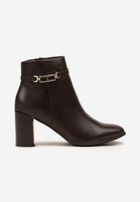 Born2be - Brązowe Botki na Obcasie z Klamrą Latirra. Zapięcie: klamry. Kolor: brązowy. Materiał: jeans. Obcas: na obcasie. Styl: klasyczny, elegancki. Wysokość obcasa: średni