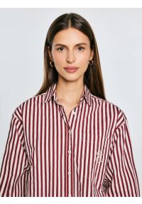Big-Star - Koszula damska luźna w paski bordowo-kremowe Tina 604. Okazja: na co dzień. Kolor: czerwony. Materiał: tkanina, bawełna. Wzór: paski. Styl: casual, elegancki