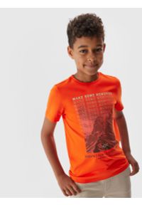 4f - T-shirt z nadrukiem chłopięcy. Kolor: pomarańczowy. Materiał: bawełna. Wzór: nadruk #1