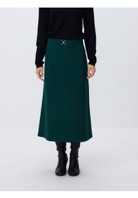 Reserved - Spódnica midi z paskiem - ciemnozielony. Kolor: zielony. Materiał: dzianina