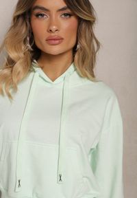 Renee - Miętowa Bluza z Kapturem i Bawełną Ozdobiona Ściągaczami Evianae. Okazja: na co dzień, na spacer. Typ kołnierza: kaptur. Kolor: miętowy. Materiał: bawełna. Długość rękawa: długi rękaw. Długość: długie. Wzór: aplikacja. Styl: casual
