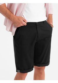 Ombre Clothing - Klasyczne męskie szorty chino z podwiniętą nogawką - czarne V9 OM-SRCS-0197 - XXL. Kolor: czarny. Materiał: bawełna, elastan. Sezon: lato. Styl: klasyczny #7
