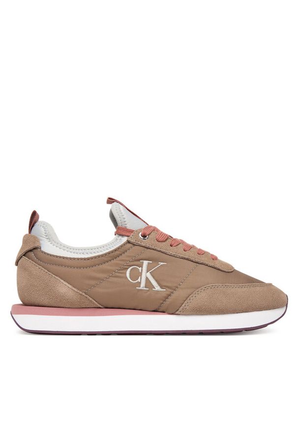 Calvin Klein Sneakersy Retro Runner Sock Laceup Mix Mat YW0YW02060 Brązowy. Kolor: brązowy. Materiał: materiał