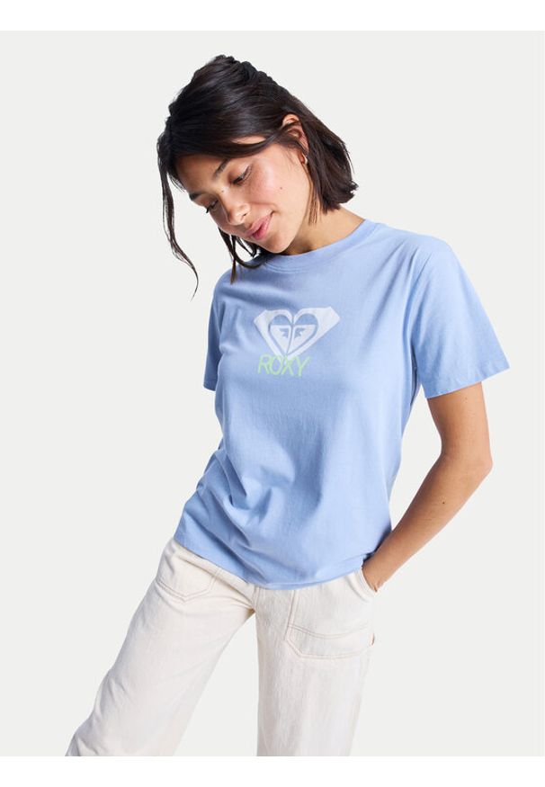 Roxy T-Shirt Ocean Road Art ERJZT06015 Błękitny Regular Fit. Kolor: niebieski. Materiał: bawełna