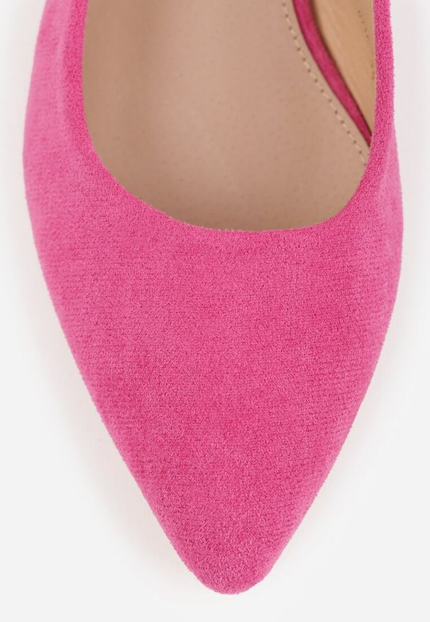 Renee - Fuksjowe Sandały Vices na Stożku z Wkładką ze Skóry Naturalnej Bez Pięty Selenis. Nosek buta: szpiczasty. Kolor: różowy. Materiał: skóra. Sezon: lato. Obcas: na stożku. Styl: elegancki, wizytowy. Wysokość obcasa: średni