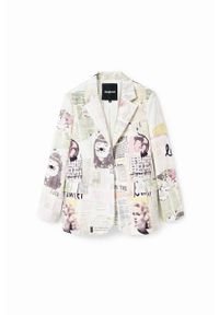 Desigual marynarka kolor biały jednorzędowa wzorzysta. Okazja: na co dzień. Kolor: biały. Materiał: bawełna. Wzór: aplikacja. Styl: casual #3