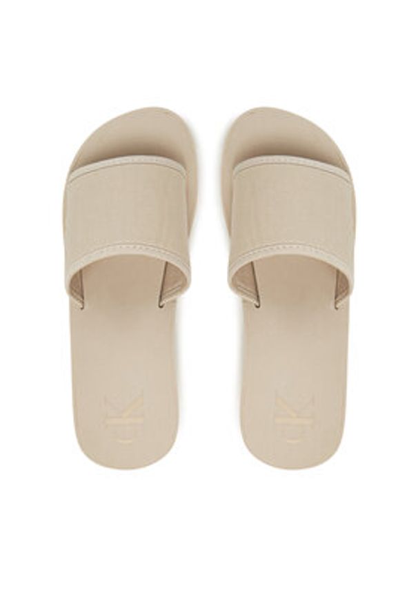 Calvin Klein Jeans Klapki Beach Wedge Slide Canvas YW0YW01725 Beżowy. Kolor: beżowy. Materiał: materiał