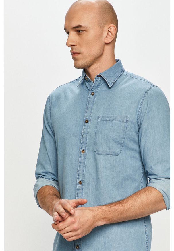 PRODUKT by Jack & Jones - Produkt by Jack & Jones - Koszula jeansowa. Okazja: na co dzień. Typ kołnierza: kołnierzyk klasyczny. Kolor: niebieski. Materiał: jeans. Długość rękawa: długi rękaw. Długość: długie. Wzór: gładki. Styl: casual, klasyczny