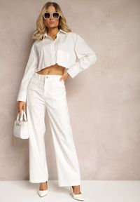 Renee - Białe Szerokie Spodnie z Wsuwanymi Kieszeniami i Ozdobnymi Klapami Asseldea. Stan: podwyższony. Kolor: biały #1