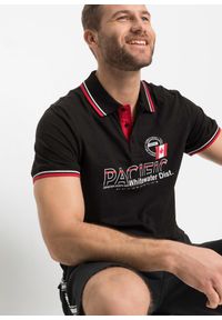 bonprix - Shirt polo z czystej bawełny, krótki rękaw (2 szt.). Typ kołnierza: polo. Kolor: czarny. Materiał: bawełna. Długość rękawa: krótki rękaw. Długość: krótkie. Wzór: nadruk