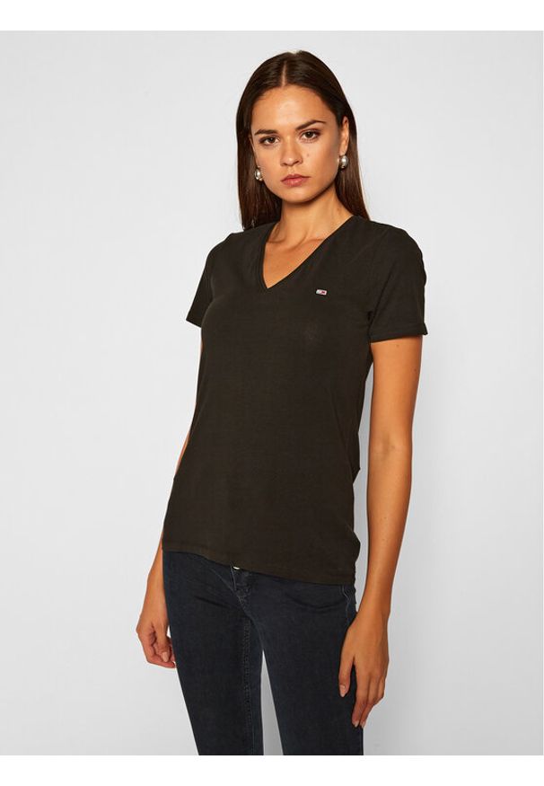Tommy Jeans T-Shirt Tjw Skinny Stretch DW0DW09197 Czarny Slim Fit. Kolor: czarny. Materiał: bawełna