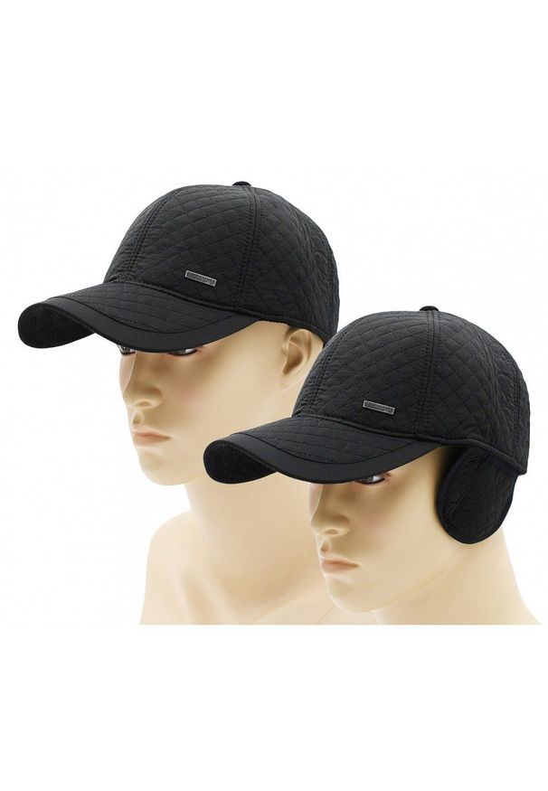 Czapka Czarna z Daszkiem, z Nausznikami, Pikowana, Jesienno-Zimowy -Pako Jeans. Kolor: czarny. Materiał: poliester, bawełna. Sezon: zima, jesień