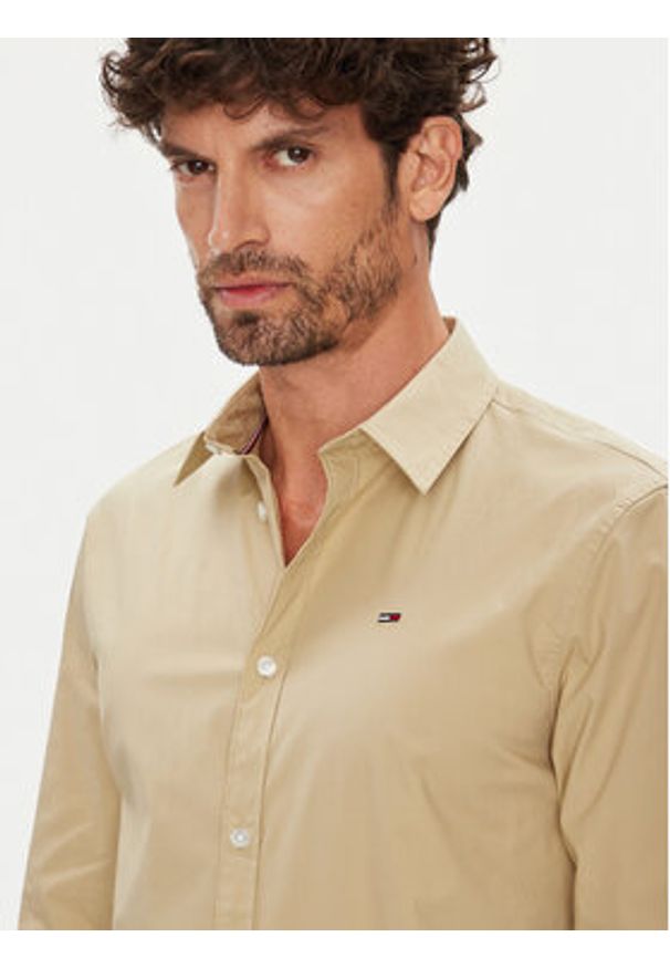 Tommy Jeans Koszula Original DM0DM04405 Beżowy Slim Fit. Kolor: beżowy. Materiał: bawełna