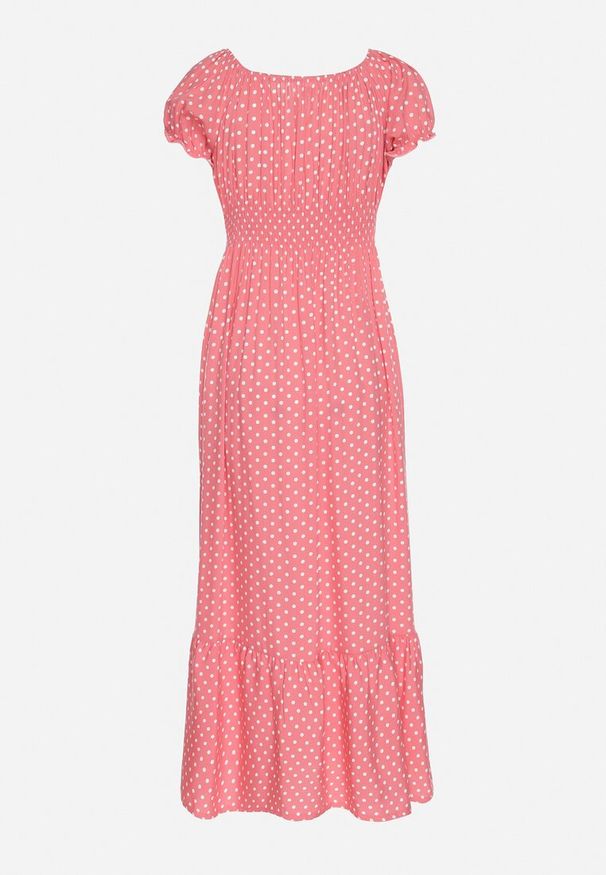 Born2be - Różowa Sukienka z Bawełną w Kropki Ellisla. Okazja: na co dzień. Kolor: różowy. Materiał: bawełna. Wzór: kropki. Styl: elegancki, casual