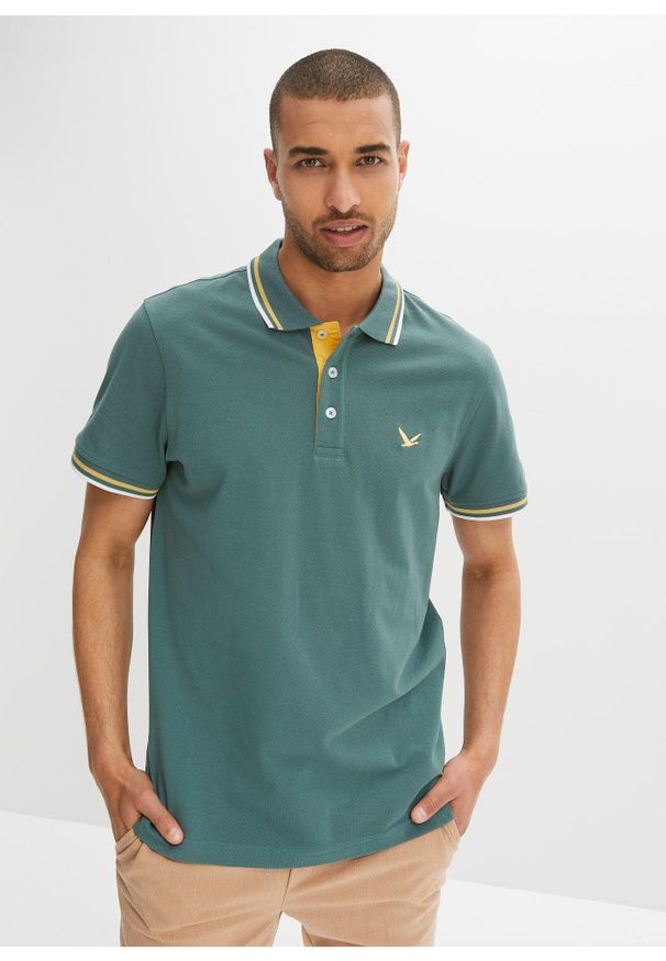 bonprix - Koszulka polo z bawełnianej piki (2 szt.). Typ kołnierza: polo. Kolor: niebieski. Materiał: bawełna. Długość rękawa: krótki rękaw. Długość: krótkie