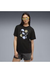 Puma - Damska koszulka o luźnym kroju z energetyzującą grafiką PUMA Black. Kolor: czarny. Sport: fitness