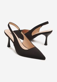 Renee - Czarne Sandały na Szpilce Typu Slingback Melovelle. Okazja: na co dzień. Kolor: czarny. Materiał: jeans. Obcas: na szpilce. Styl: casual, elegancki #4