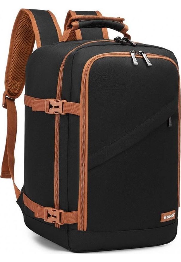 Plecak Kono KONO Plecak podróżny kabinowy do samolotu RYANAIR 40x20x25 czarno brązowy. Kolor: brązowy, wielokolorowy, czarny