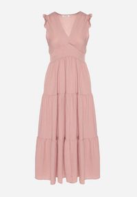 Born2be - Różowa Wiskozowa Sukienka z Falbankami Sadoline. Okazja: na co dzień. Typ kołnierza: kołnierz z falbankami. Kolor: różowy. Materiał: wiskoza. Styl: boho, casual #7