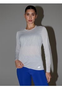4f - 4F Longsleeve do biegania szybkoschnący damski - szary M. Kolor: szary. Materiał: dzianina, włókno, materiał, syntetyk. Długość rękawa: długi rękaw. Długość: krótkie. Wzór: gładki, ze splotem. Sport: fitness, bieganie