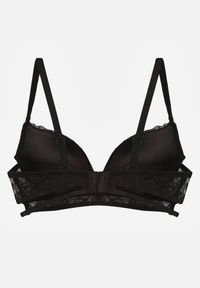 Renee - Czarno-Beżowy Koronkowy Biustonosz w Klasycznym Stylu z Aplikacją Galinassa. Kolor: czarny. Materiał: koronka. Wzór: aplikacja #7