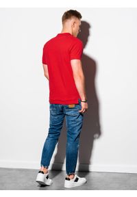 Ombre Clothing - Koszulka męska polo z dzianiny pique - czerwony V22 S1374 - XXL. Typ kołnierza: polo. Kolor: czerwony. Materiał: dzianina. Wzór: haft. Styl: klasyczny #5