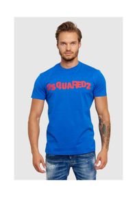 DSQUARED2 Niebieski t-shirt męski z czerwonym logo. Kolor: niebieski. Materiał: prążkowany #1