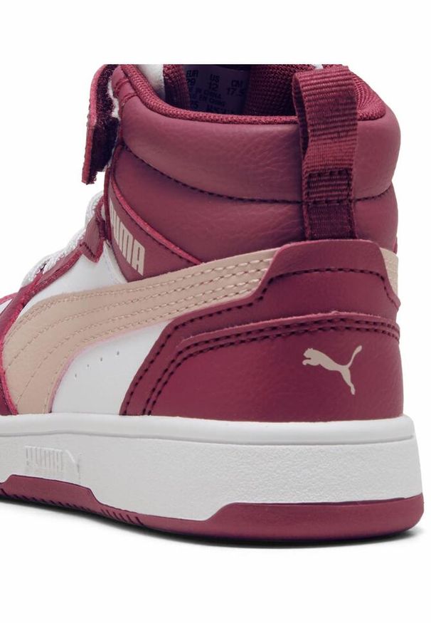 Puma - Dziecięce sneakersy Rebound V6 Mid PUMA Port Rose Quartz White Red Pink. Kolor: biały, czerwony, wielokolorowy. Materiał: skóra, syntetyk. Szerokość cholewki: normalna. Sport: koszykówka