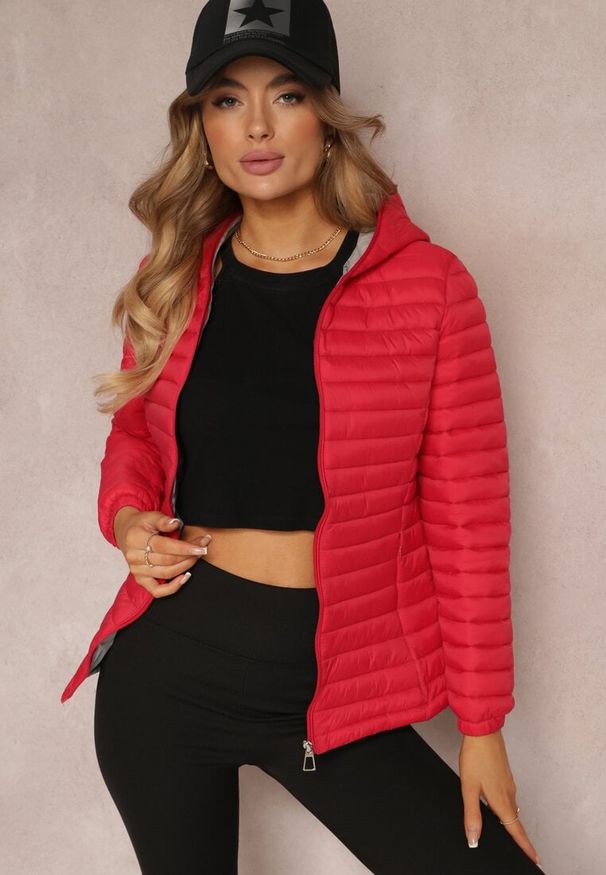 Renee - Czerwona Kurtka Pikowana Paranaina. Kolor: czerwony. Wzór: jednolity, aplikacja. Styl: elegancki
