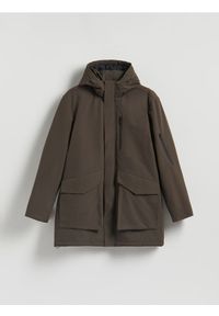 Reserved - Wodoodporna parka z kapturem - brązowy. Typ kołnierza: kaptur. Kolor: brązowy. Materiał: tkanina