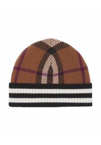 Burberry - BURBERRY - Kaszmirowa czapka w kratkę. Kolor: beżowy. Materiał: kaszmir. Wzór: kratka. Styl: elegancki #1