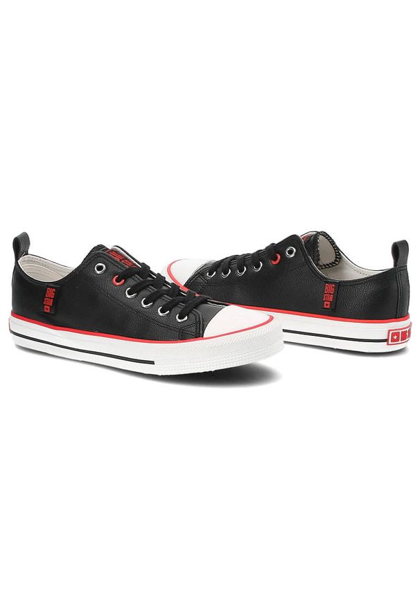 Big-Star - Czarne Trampki Big Star Modne Buty Damskie Półbuty. Okazja: na uczelnię, na co dzień. Kolor: czarny. Materiał: skóra ekologiczna, skóra, materiał, syntetyk, guma. Szerokość cholewki: normalna. Wzór: aplikacja. Styl: elegancki, casual, sportowy