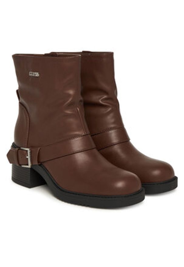 Guess Botki FLFIJI ELE10 Brązowy. Kolor: brązowy. Materiał: skóra
