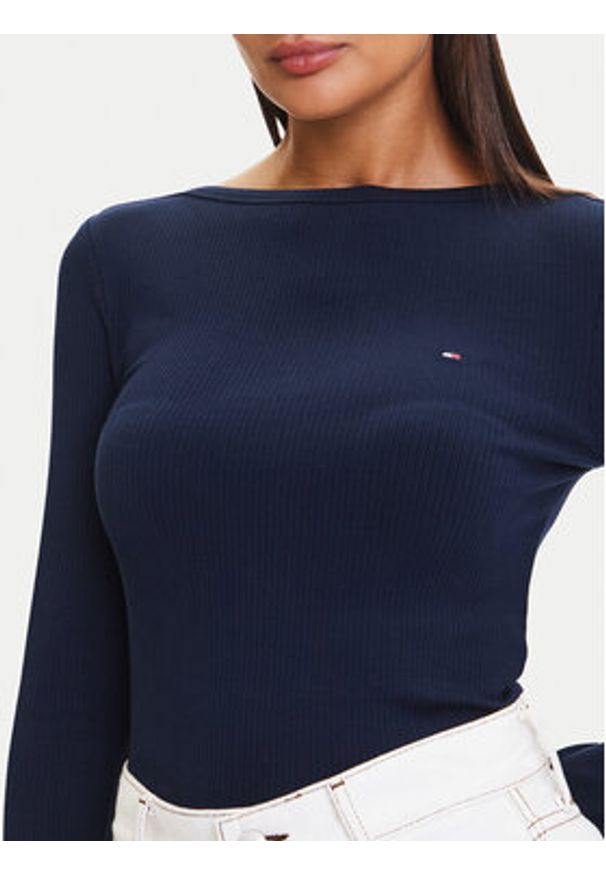TOMMY HILFIGER - Tommy Hilfiger Bluzka WW0WW47309 Granatowy Slim Fit. Kolor: niebieski. Materiał: wiskoza