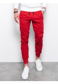 Ombre Clothing - Spodnie męskie dresowe JOGERRY - czerwony V12 - Rozmiar: L. Kolor: czerwony. Materiał: dresówka #4