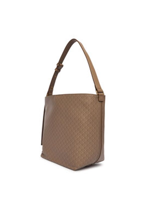 Calvin Klein Torebka Emblem Aop Medium Bucket LV04F3365G Beżowy. Kolor: beżowy. Materiał: skórzane