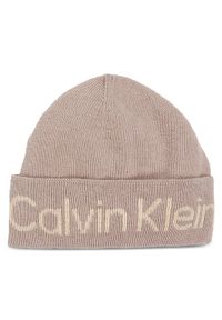 Calvin Klein Czapka Logo Reverso Tonal Beanie K60K611151 Beżowy. Kolor: beżowy. Materiał: wiskoza