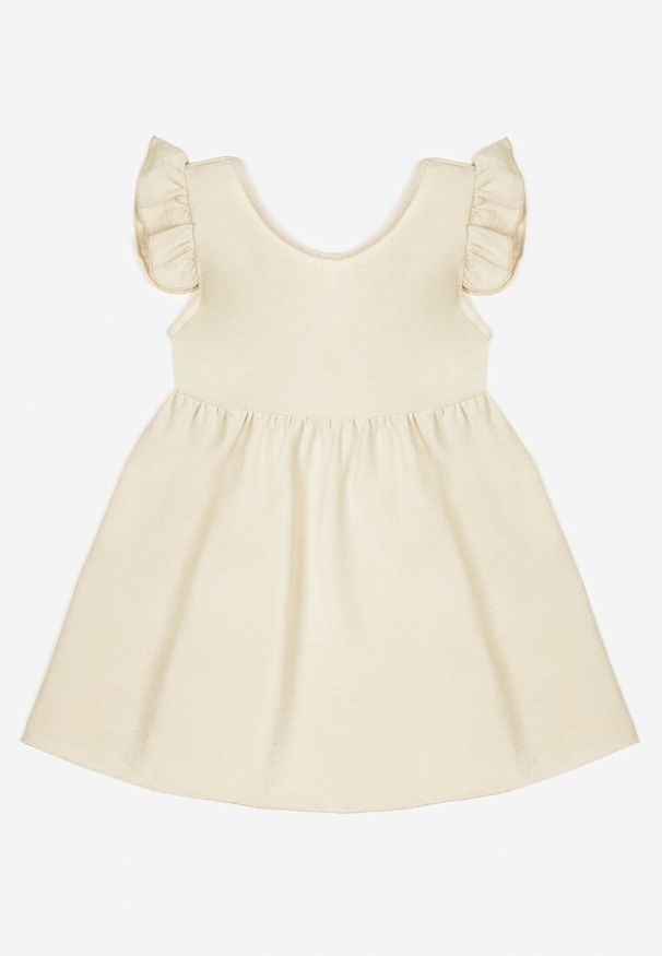 Born2be - Beżowa Sukienka Harmelle. Typ kołnierza: kołnierz z falbankami. Kolor: beżowy. Materiał: tkanina. Wzór: gładki, jednolity. Styl: elegancki