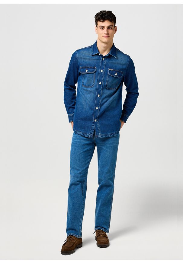 Wrangler - MESKA KOSZULA JEANSOWA WRANGLER OVERSHIRT SLATEBOUND 112373187. Materiał: jeans