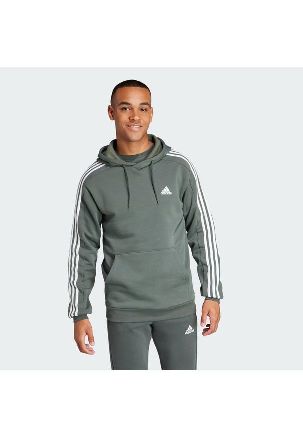 Adidas - Bluza męska adidas Essentials Fleece 3-Stripes Hoodie. Typ kołnierza: kaptur. Kolor: biały, zielony, wielokolorowy. Materiał: polar, materiał