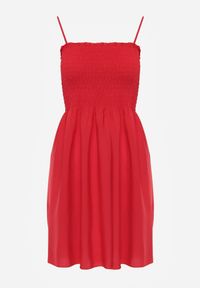 Renee - Czerwona Sukienka z Bawełny na Ramiączkach o Rozkloszowanym Kroju z Marszczoną Górą Christten. Okazja: na co dzień. Kolor: czerwony. Materiał: bawełna. Długość rękawa: na ramiączkach. Sezon: lato. Typ sukienki: rozkloszowane. Styl: casual, boho #7