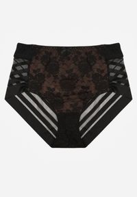 Born2be - Czarno-Beżowe Majtki Figi z Wysokim Stanem Zdobione Koronką i Siateczką Helieth. Stan: podwyższony. Kolor: czarny. Materiał: koronka. Wzór: koronka, aplikacja #1