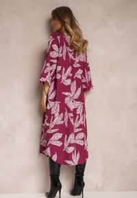 Renee - Fuksjowa Sukienka Koszulowa w Kwiaty Siois. Kolor: różowy. Wzór: kwiaty. Sezon: wiosna, jesień. Typ sukienki: koszulowe. Długość: midi #4