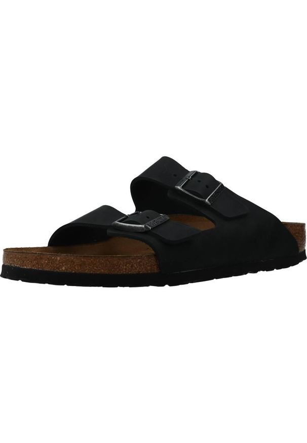 Klapki Birkenstock 552113. Zapięcie: bez zapięcia. Kolor: czarny. Materiał: materiał, syntetyk, skóra. Szerokość cholewki: normalna. Sport: turystyka piesza