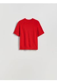 Reserved - Gładki sweter - czerwony. Kolor: czerwony. Materiał: wiskoza, dzianina. Wzór: gładki