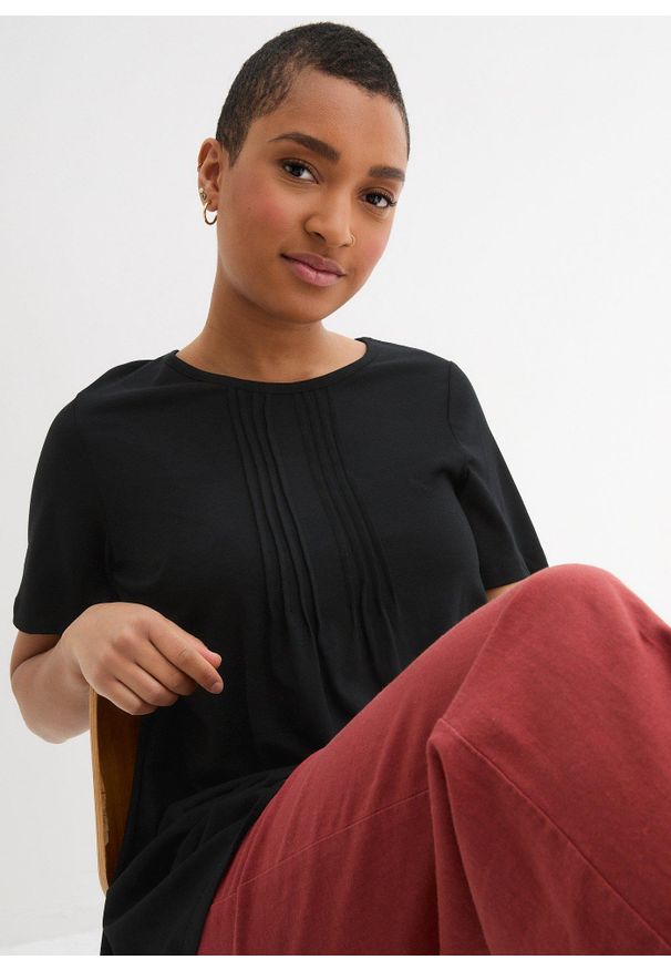 bonprix - T-shirt o trapezowym kroju, krótki rękaw. Kolor: czarny. Długość rękawa: krótki rękaw. Długość: krótkie