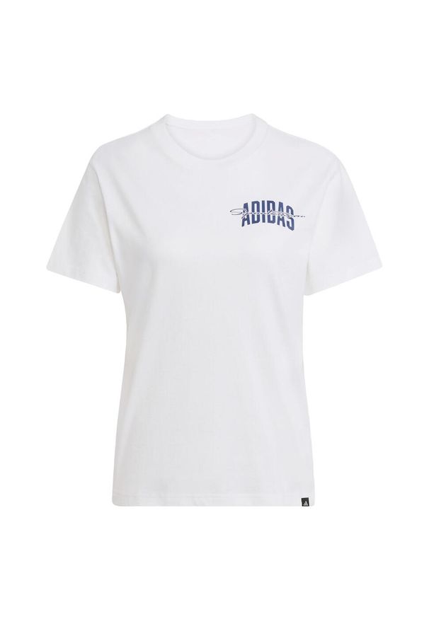 Adidas - Koszulka Collegiate Graphic. Kolor: biały. Materiał: bawełna. Sport: fitness