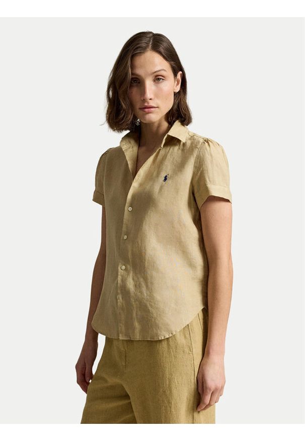 Polo Ralph Lauren Koszula 211973366507 Beżowy Regular Fit. Typ kołnierza: polo. Kolor: beżowy. Materiał: len